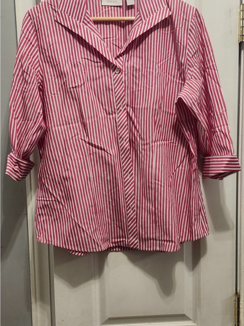 Chico's Pink and White Striped Button-Down Shirt